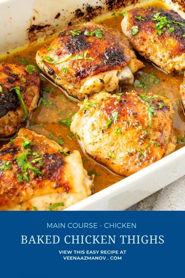 Pinterest image for chicken thighs oven baked.