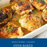 Pinterest image for chicken thighs oven baked.
