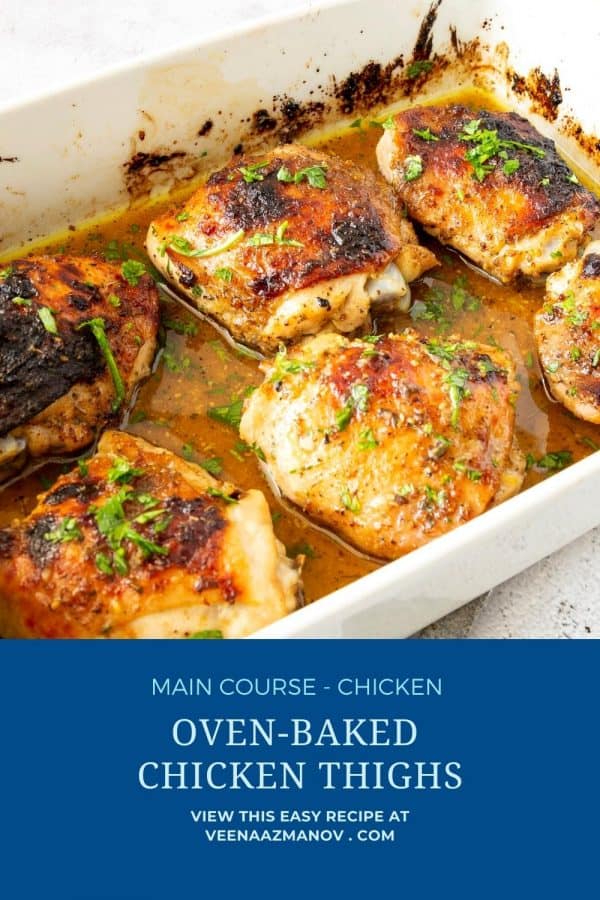 Pinterest image for chicken thighs oven baked.