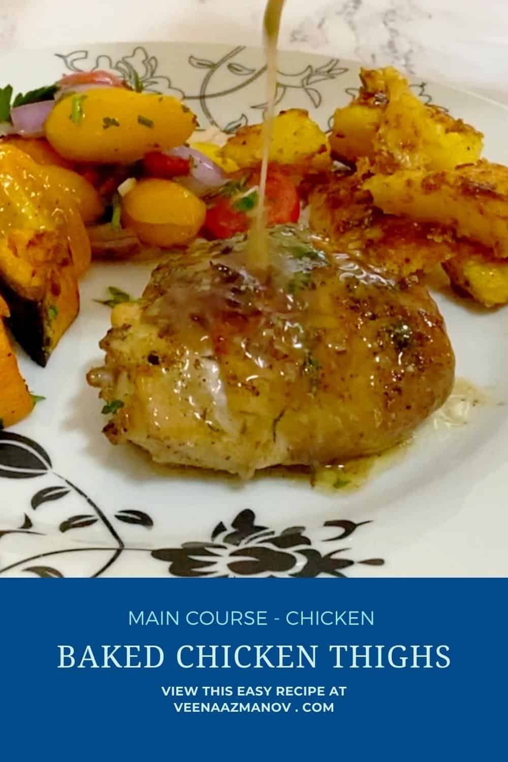 Pinterest image for chicken thighs oven baked.