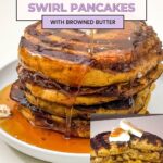 Pinterest image for pumpkin Cinnamon Swirl Pancakes.