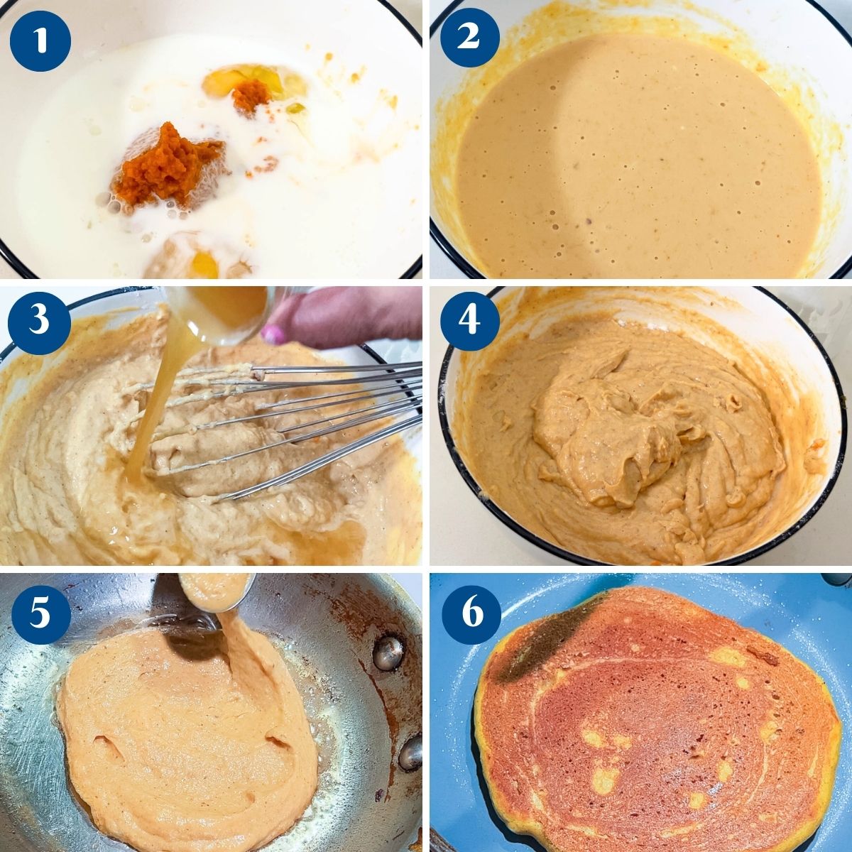 Progress pictures making brown butter pumpkin pancakes.