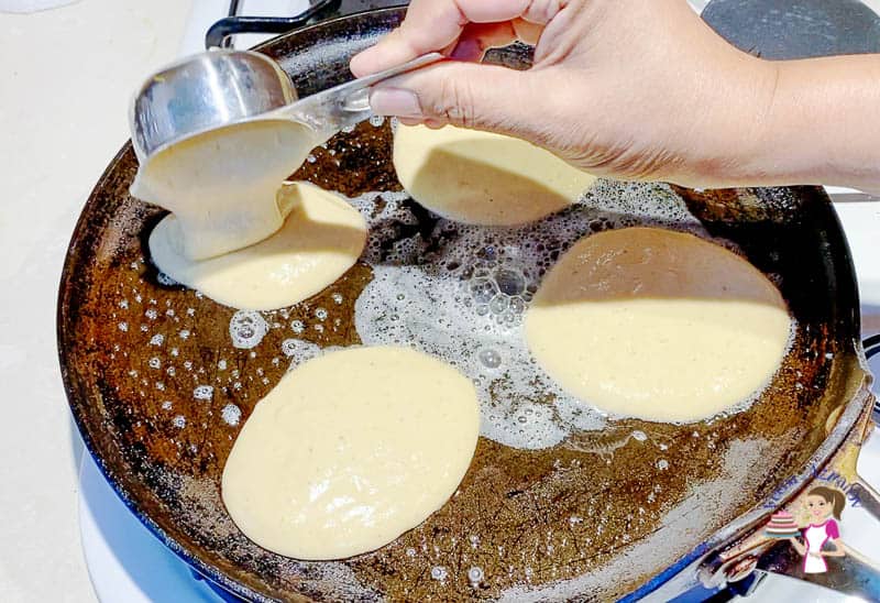 Pour pancake batter on the hot gridle