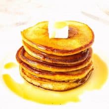 Stack of fall pancakes with pumpkin.