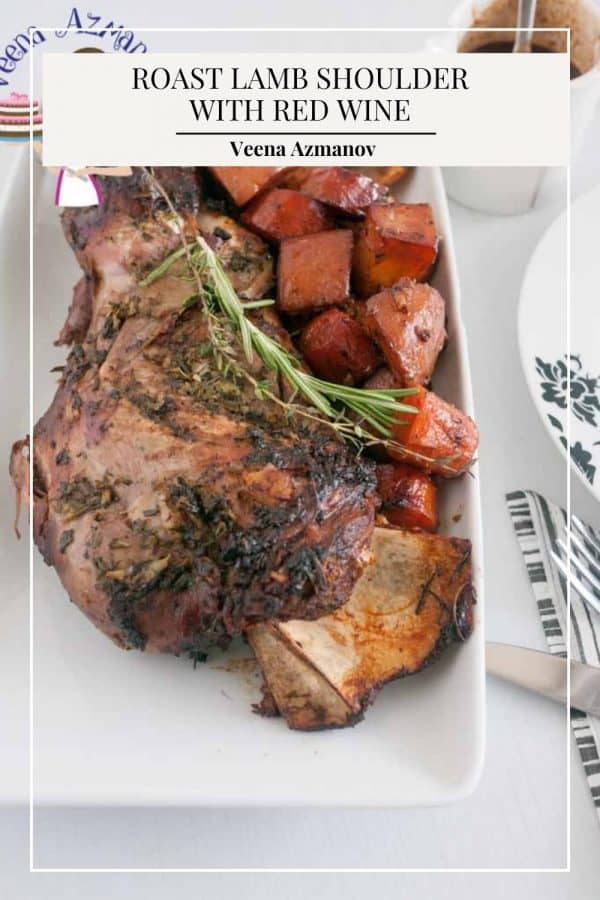 Pinterest image for lamb shoulder with red wine.