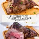 Pinterest image for roasting lamb leg.