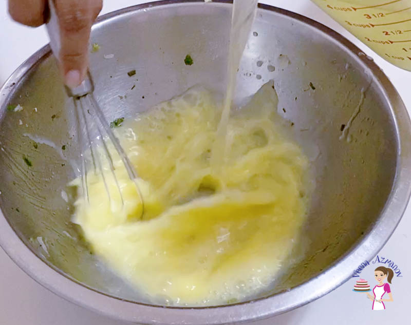 Pour the egg mixture over the suffing
