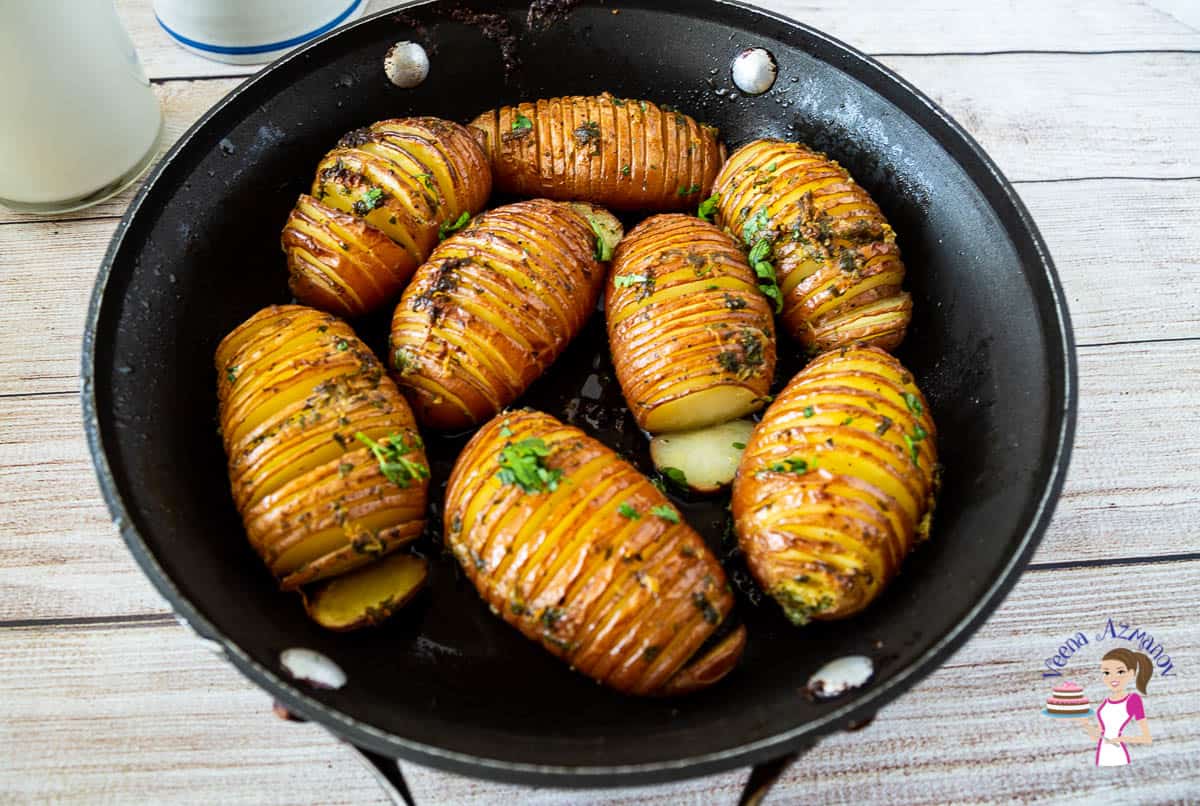 skillet with roasted potatoes