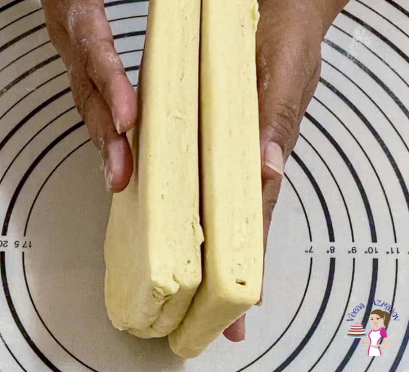 Cut the danish dough in half