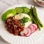 Ahi tuna over steamed rice.
