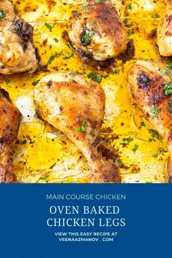 Pinterest image for chicken legs baked in the oven.