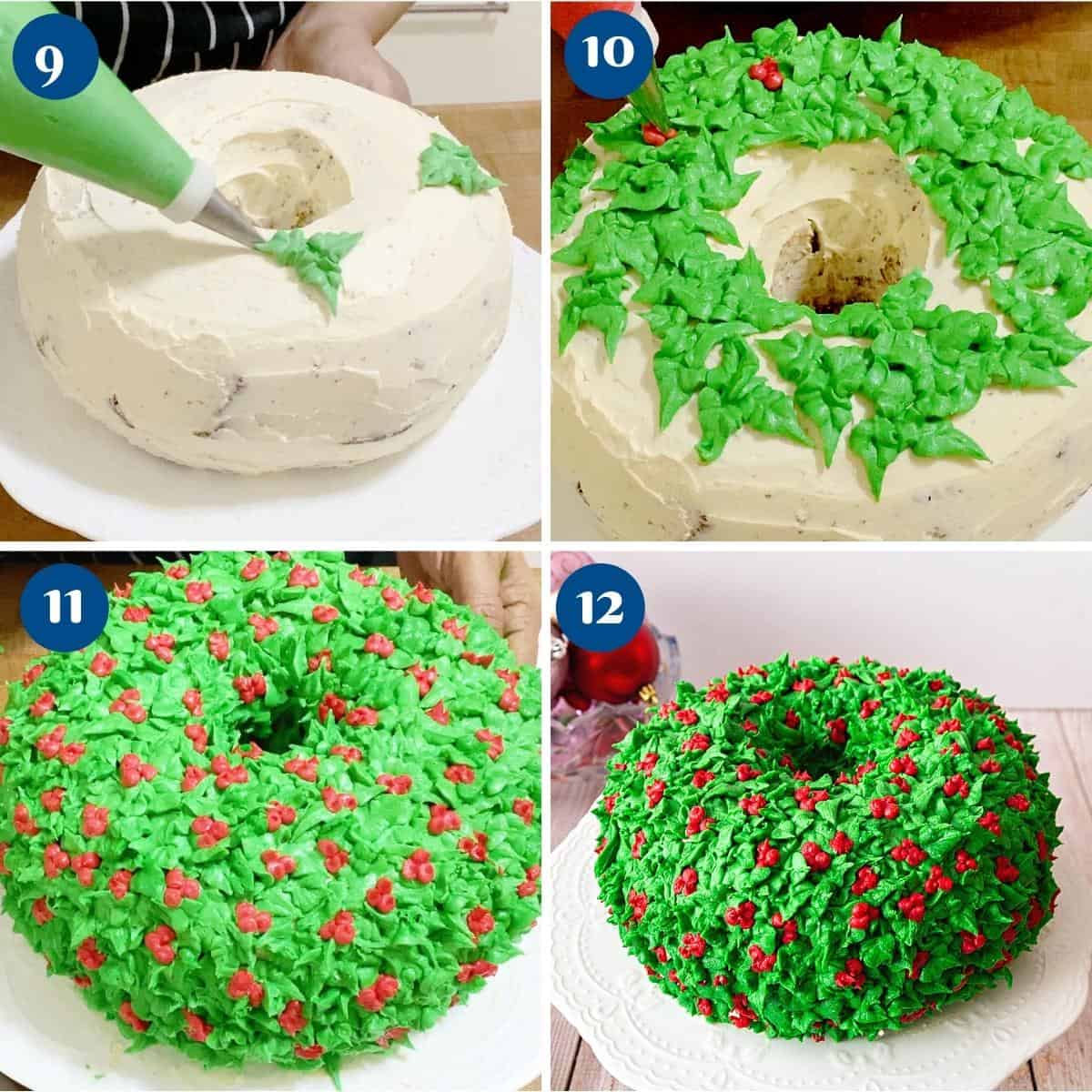 Progress pictures buttercream wreath cake for Christmas.
