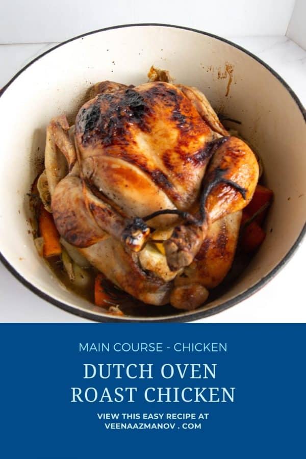 Pinterest image for chicken roasted in a dutch oven.