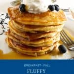 Pinterest image for easy eggnog pancakes.