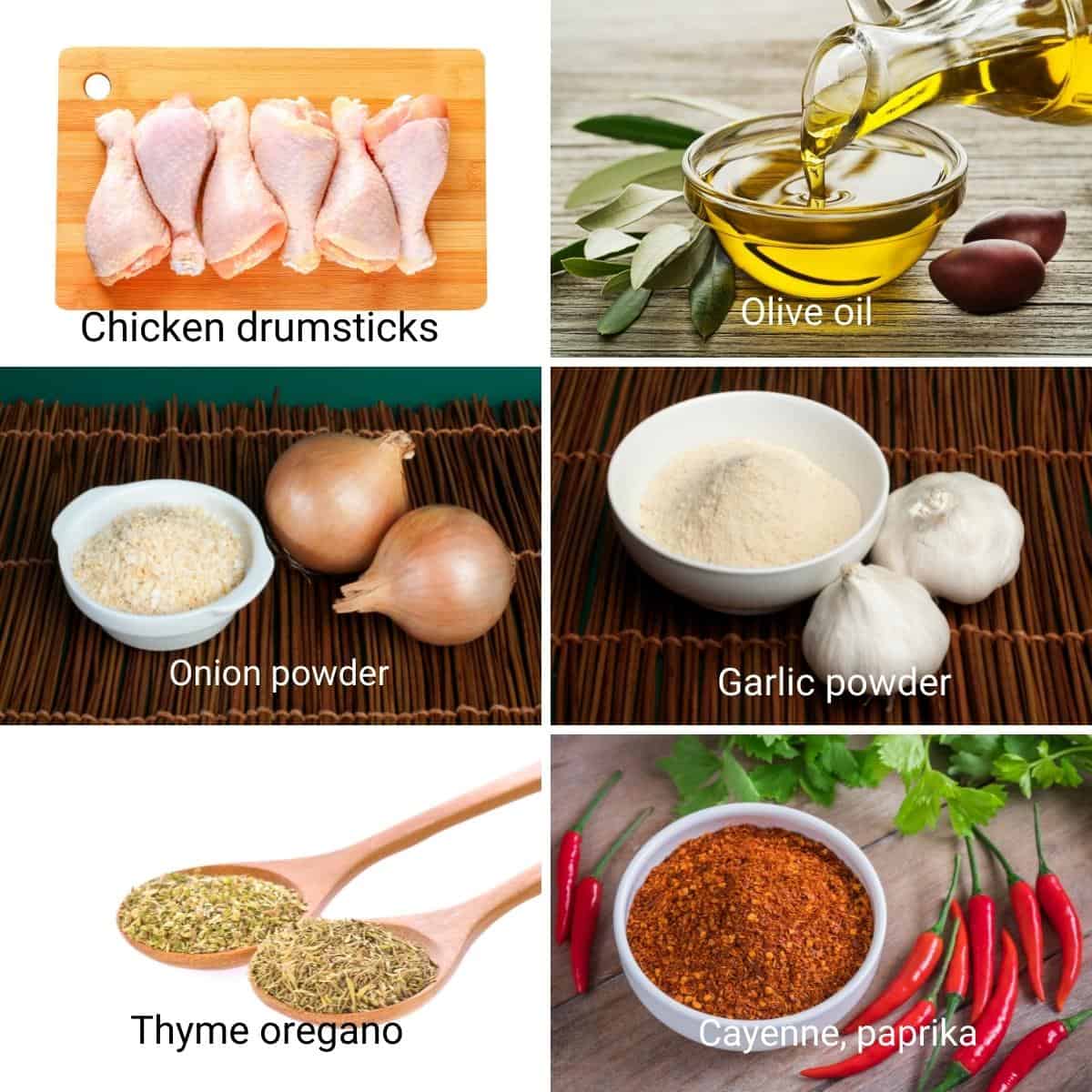 Ingredients to make baked chicken legs.