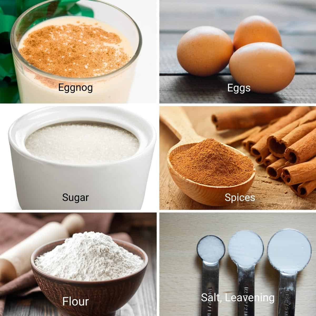 Ingredients for making eggnog pancakes.
