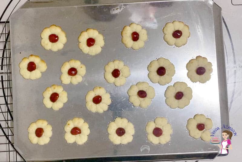 Spritz Jam cookies on the baking tray