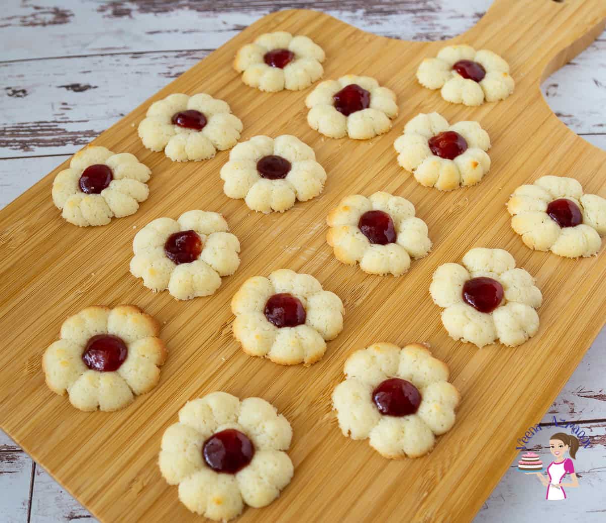 jam cookies on a wooden board