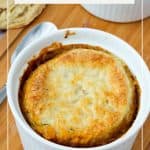 Pinterest image for lamb pot pie with biscuits.