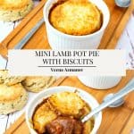 Pinterest image for lamb pot pie with biscuits.