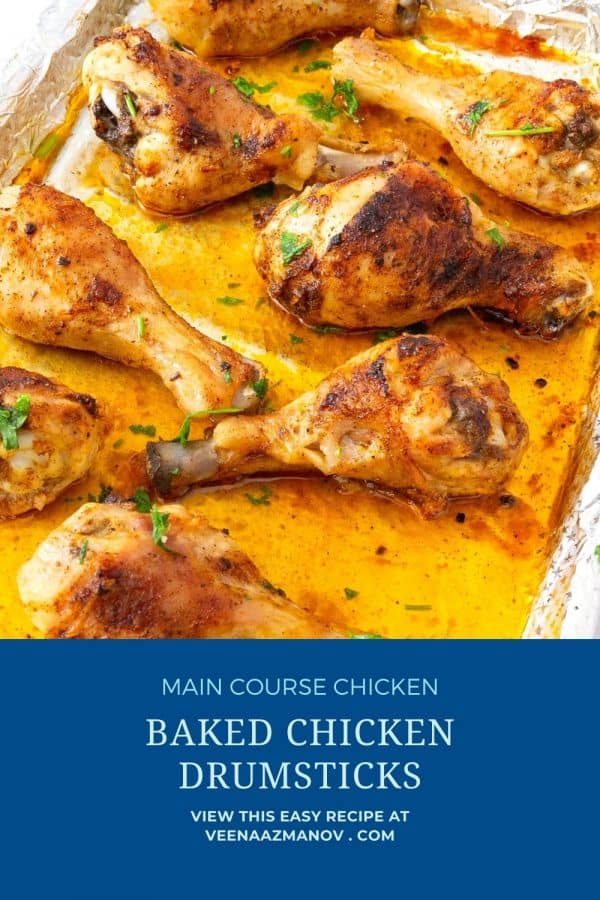 Pinterest image for chicken drumsticks baked in the oven.