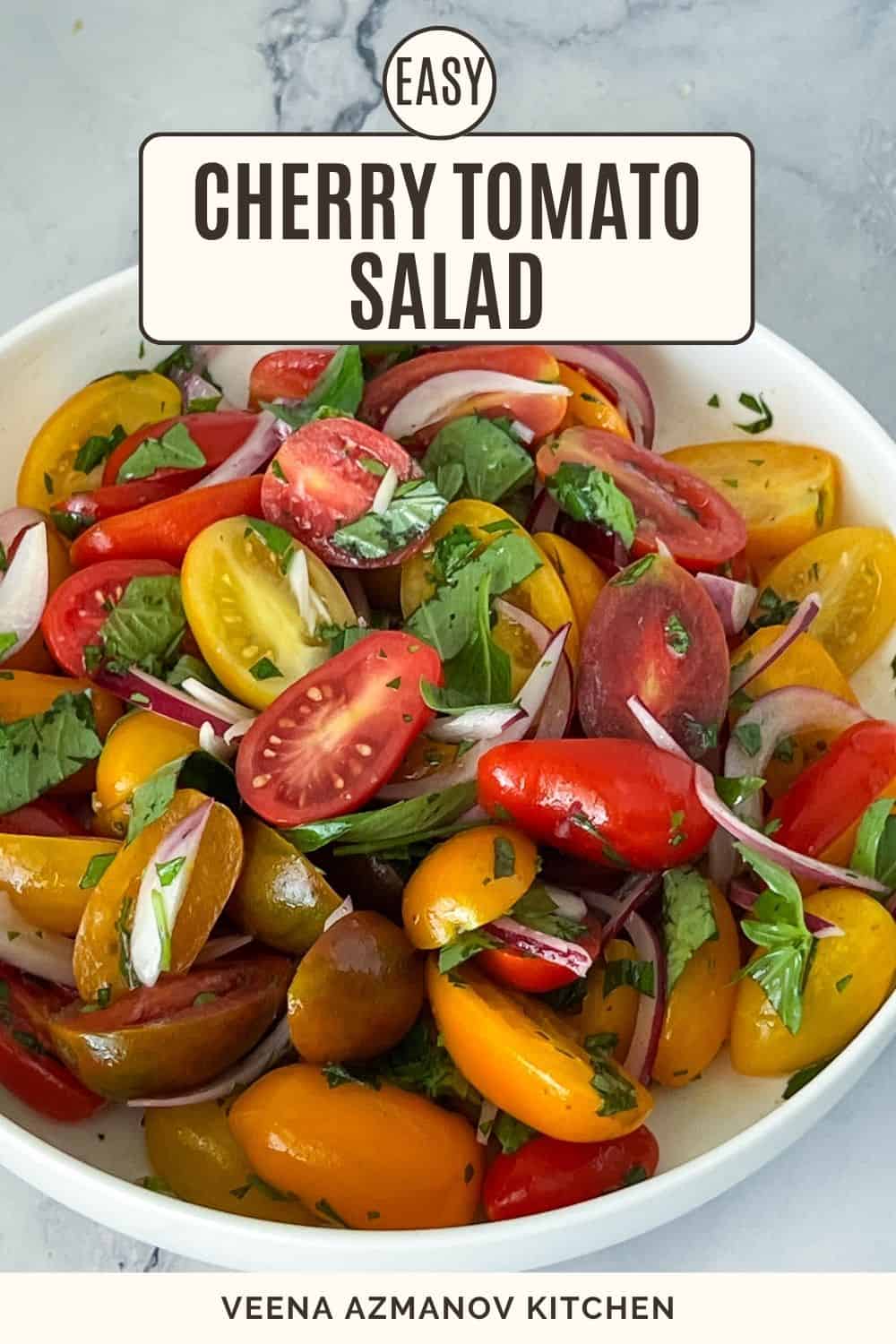 Pinterest image for Fresh Cherry Tomato Salad.