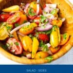 Pinterest image for salad with cherry tomatoes.