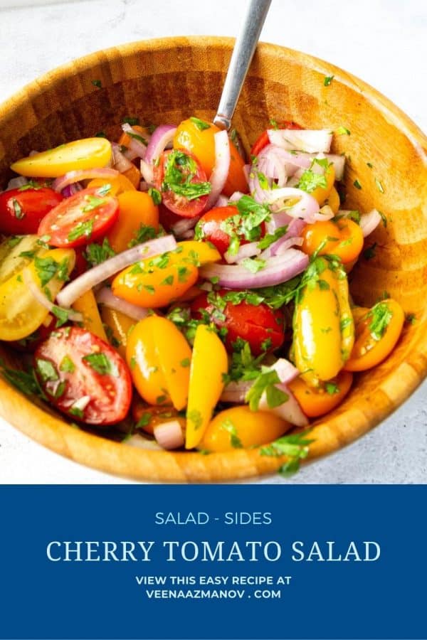 Pinterest image for salad with cherry tomatoes.