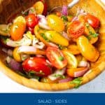 Pinterest image for salad with cherry tomatoes.