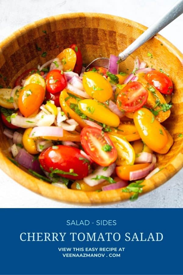 Pinterest image for salad with cherry tomatoes.