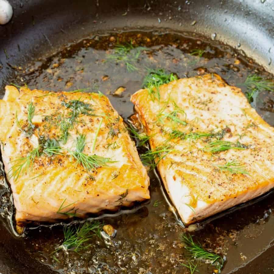 Garlic Butter Salmon - Pan fried (20 mins) - Veena Azmanov