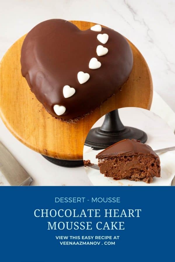 Pinterest image for a heart cake with chocolate mousse Recipe.