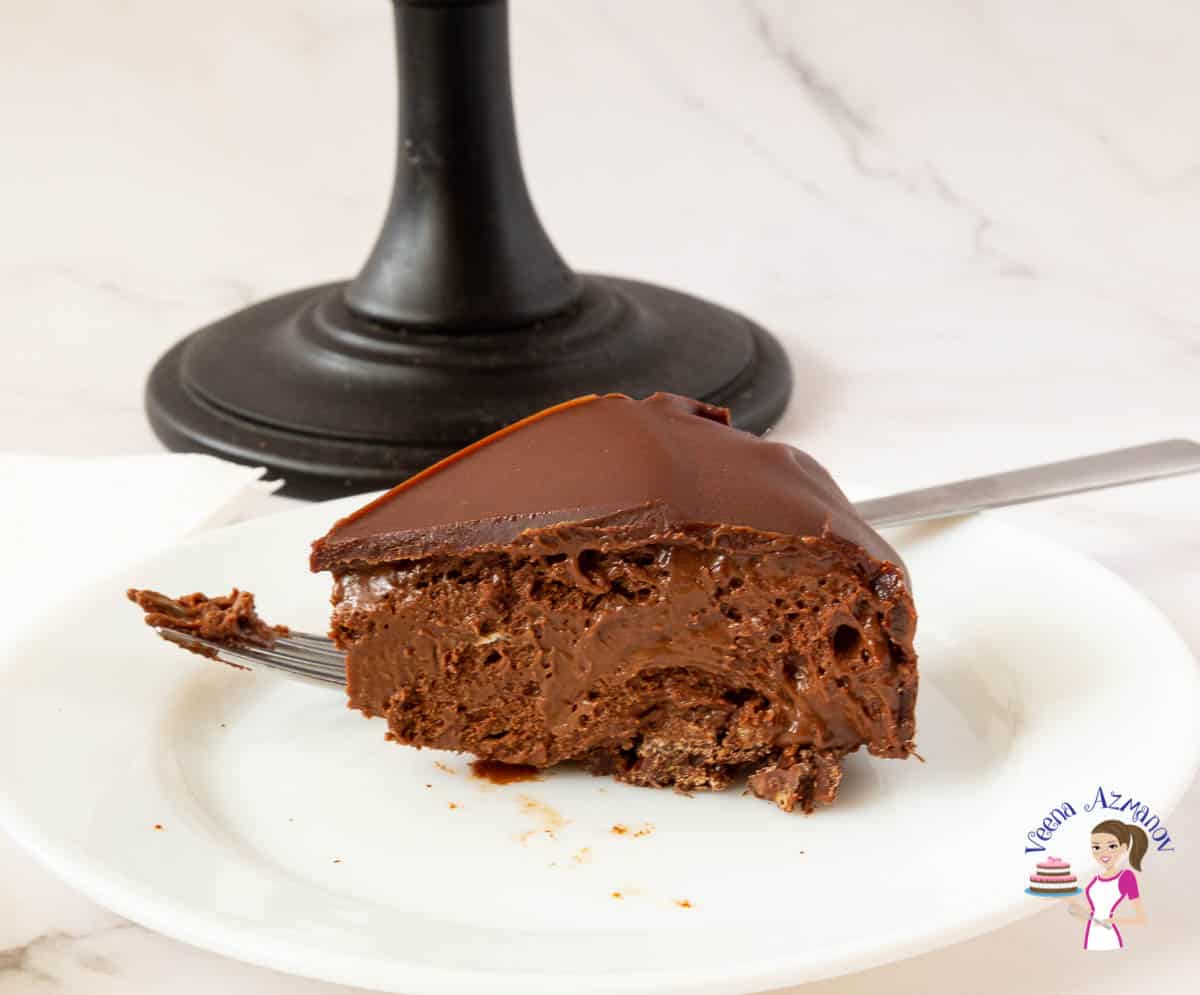 A slice of chocolate mousse cake