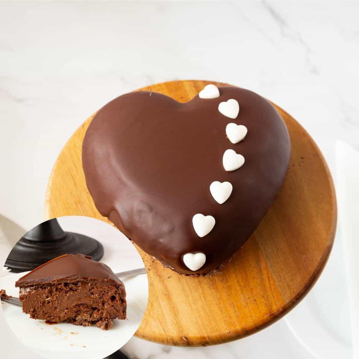 Heart Chocolate Mousse Cake - Valentines Day Dessert - Veena Azmanov