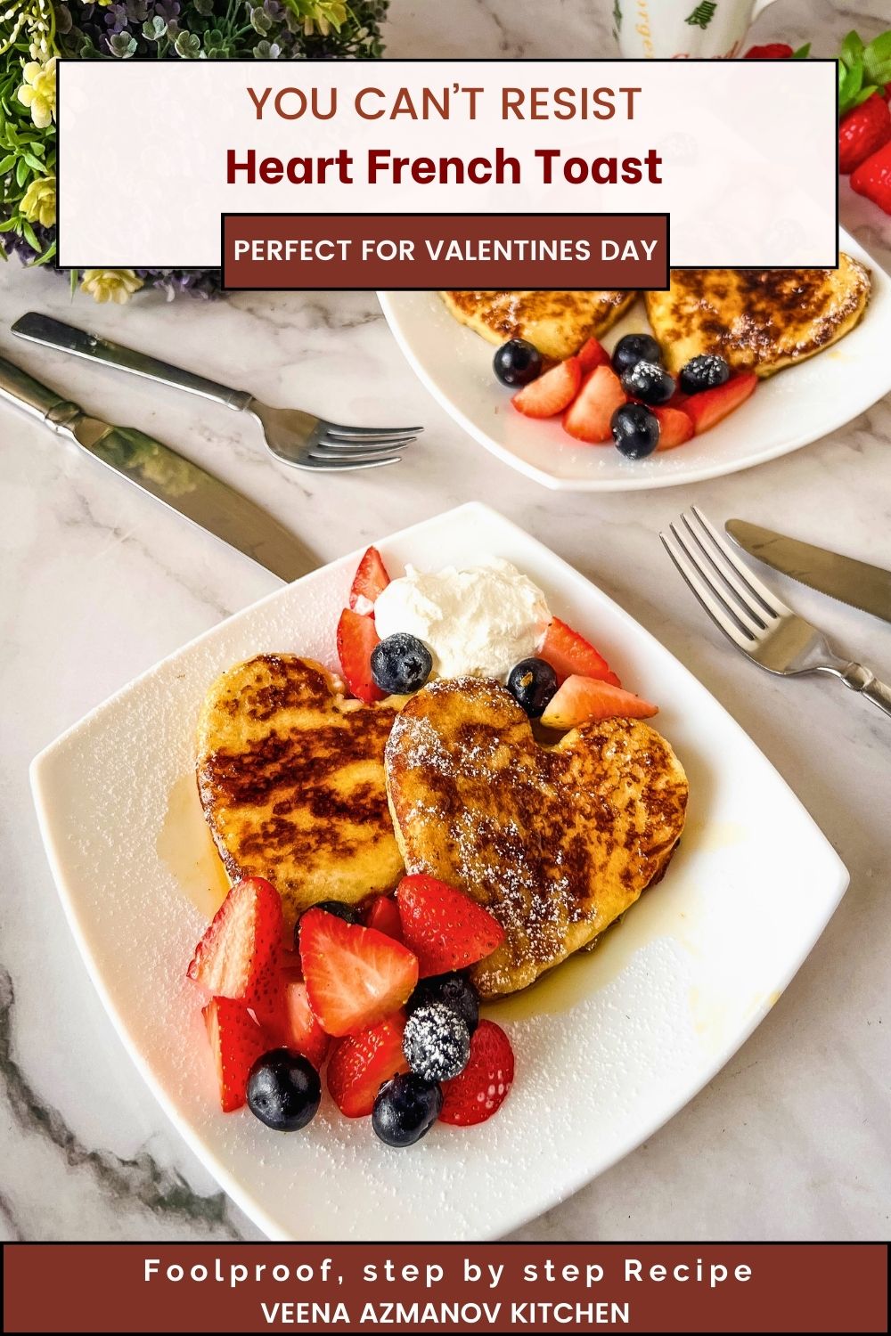 Pinterest image for Heart French Toast for Valentines Day.