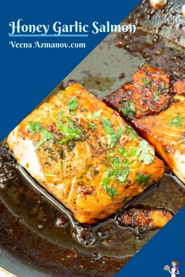 Pinterest image for pan fried salmon with honey and garlic