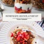 Pinterest image for a parfait made with granola and yogurt.