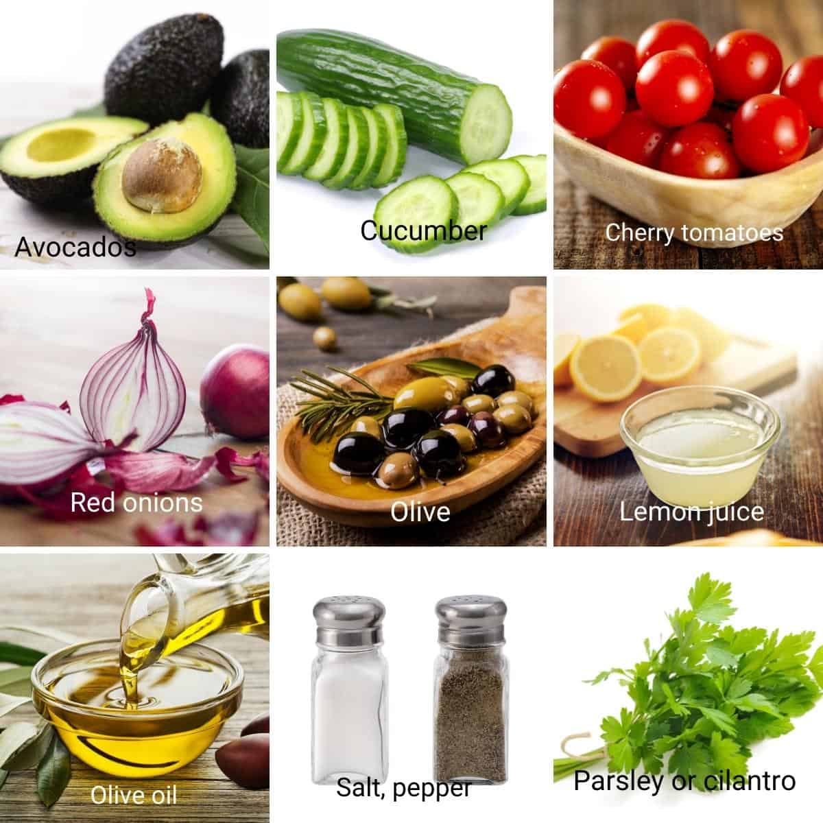 Ingredients for making avocado salad.