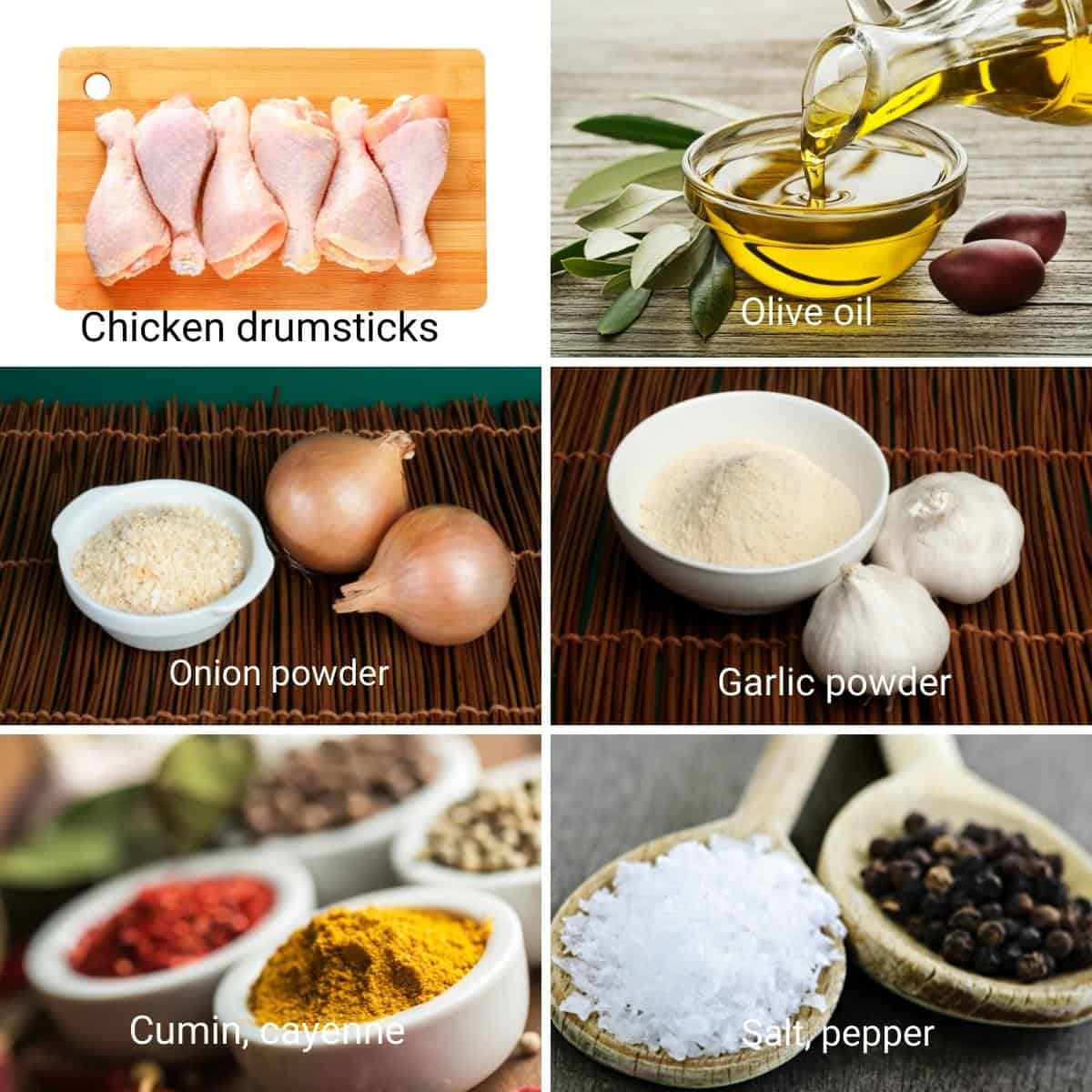 Ingredients for making chicken drumsticks in the oven.