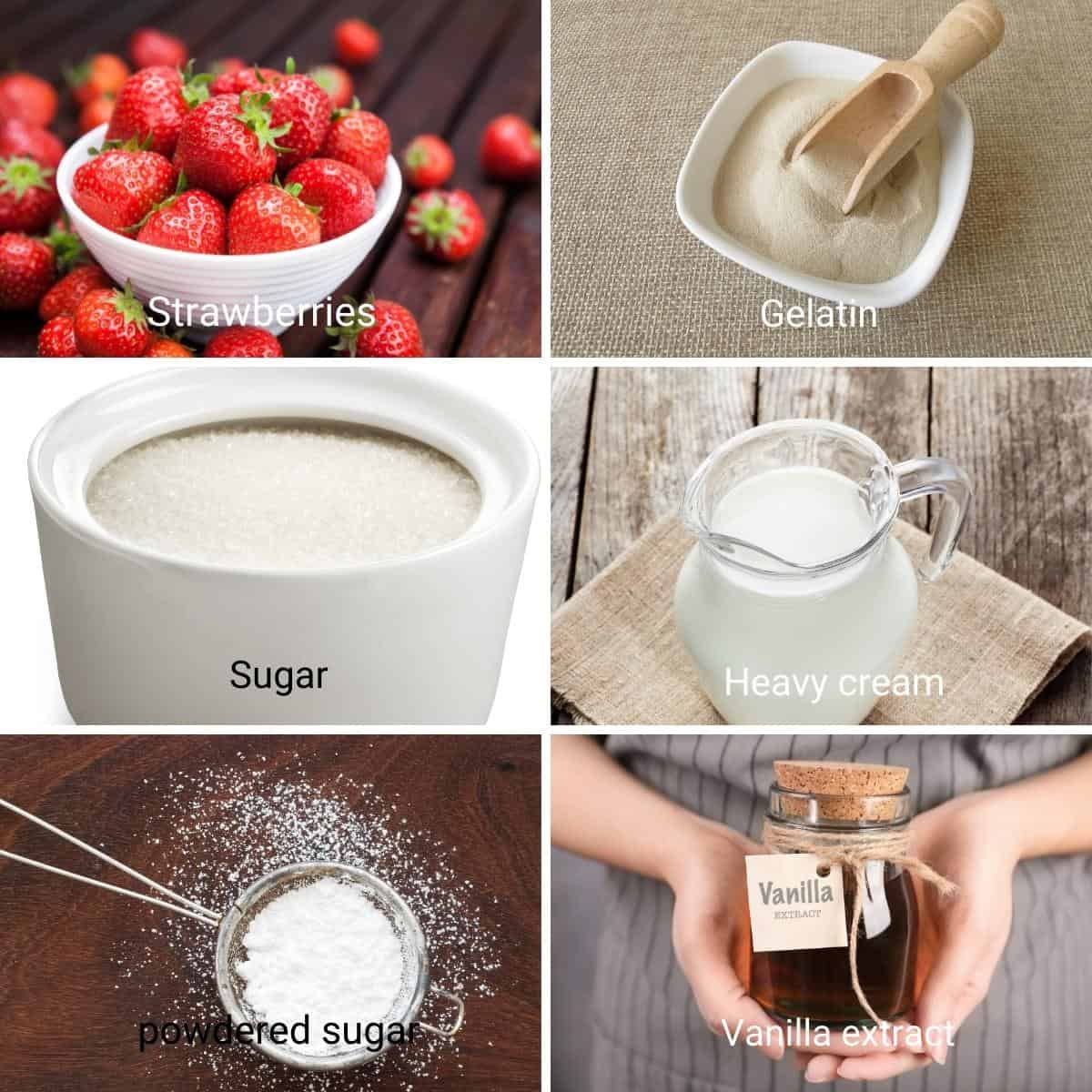 Ingredients for making strawberry mousse.