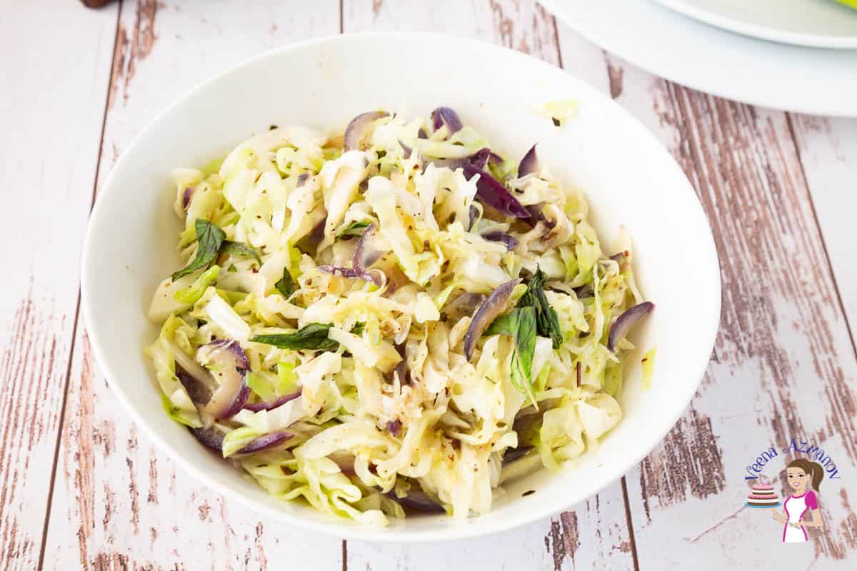 Cabbage in a bowl sauteed with garlic