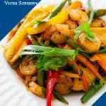 Pinterest image for stir fry with shrimps