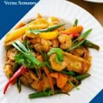 Pinterest image for stir fry with shrimp honey and garlic