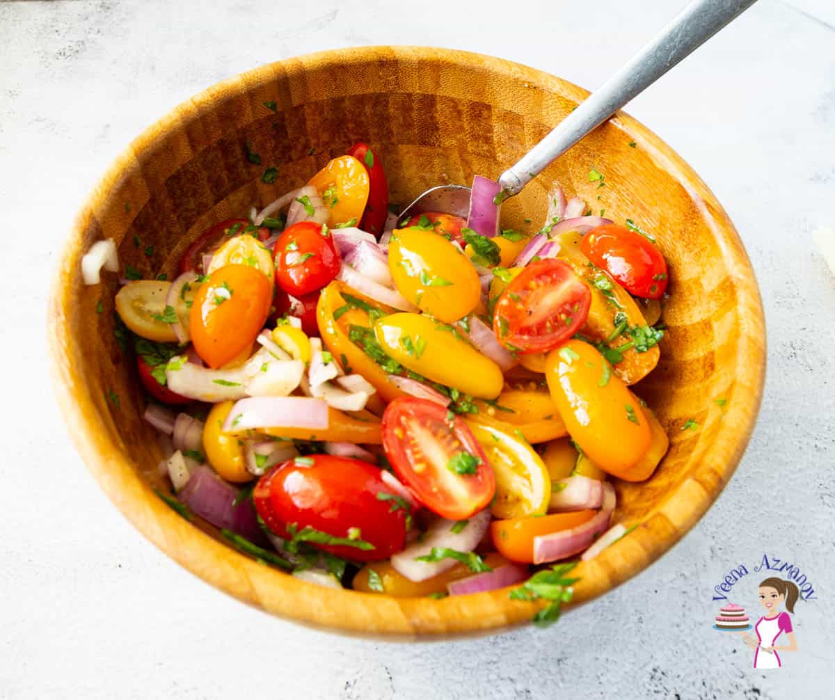 Cherry tomato salad in a salad bowl