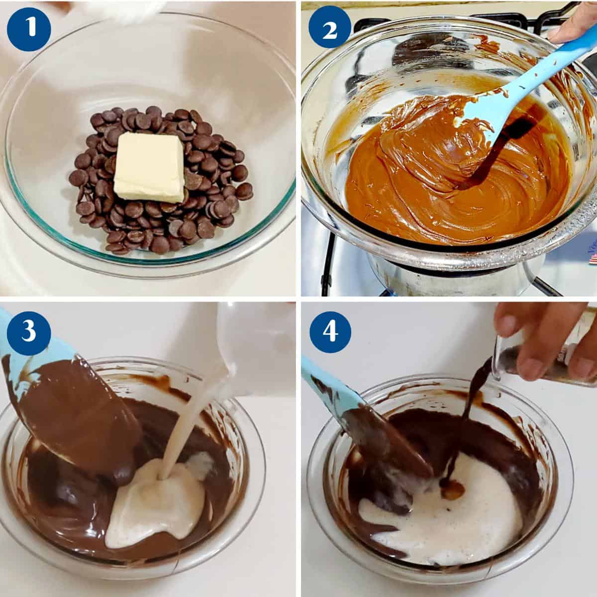Progress pictures melt chocolate for mousse.