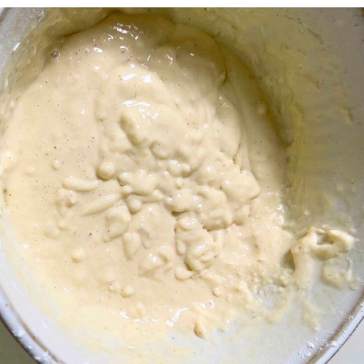 Pancake batter in a bowl.