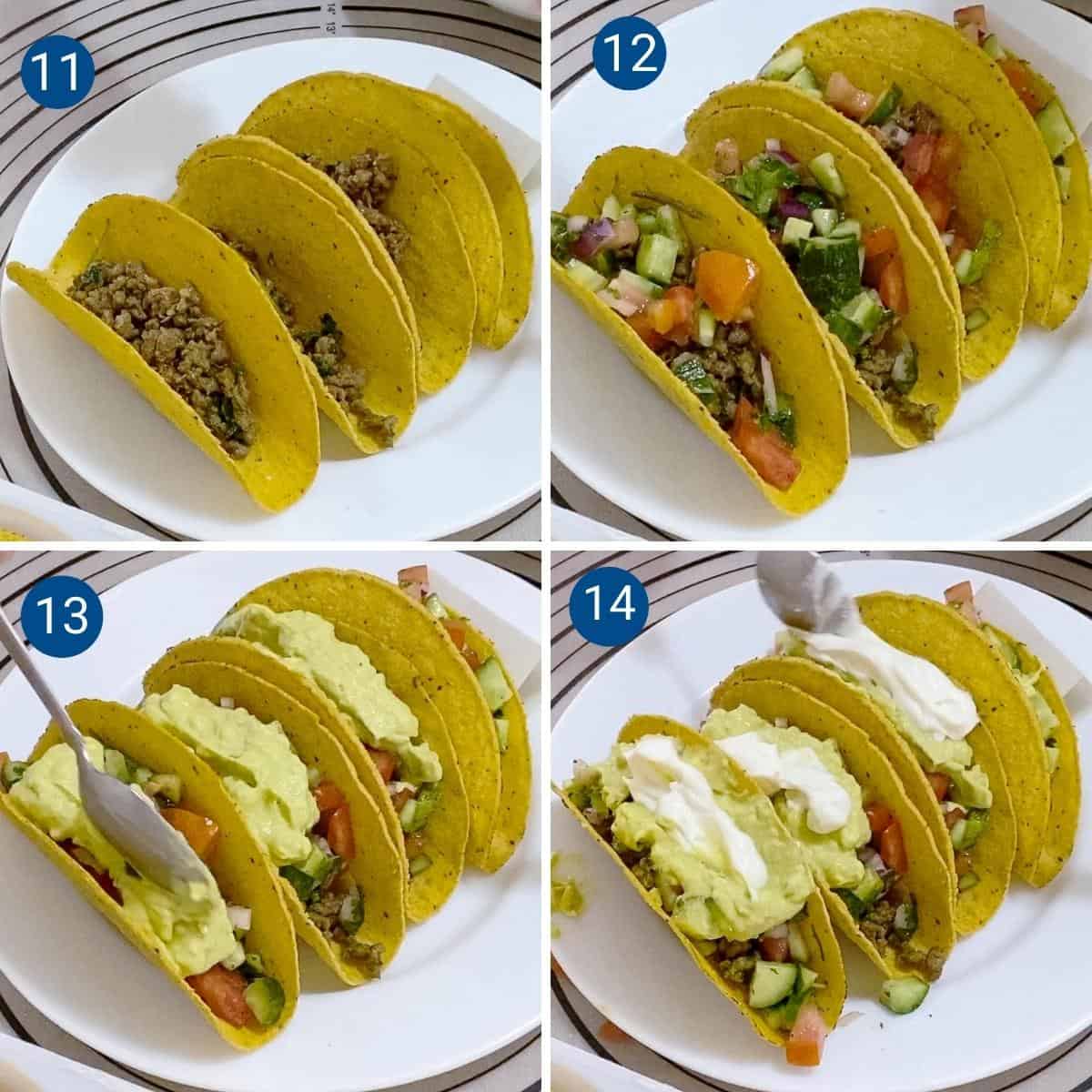 Progress pictures collage for ground beef tacos.