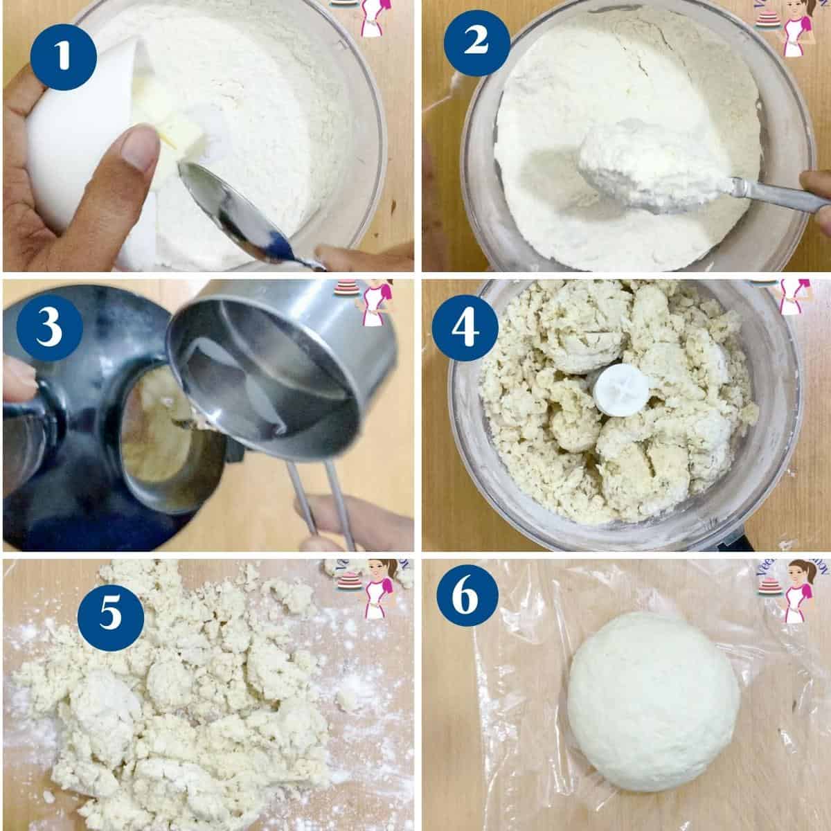 Progress pictures collage making puff pastry dough.