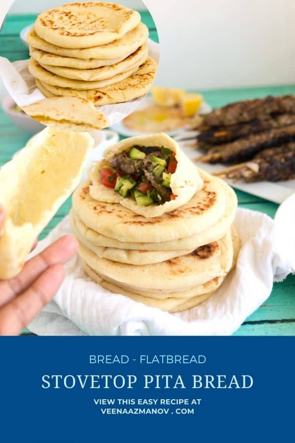 Pinterest image for Pita bread on stovetop