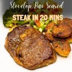 Pinterest image for Pan Seared Steak on the Stovetop.